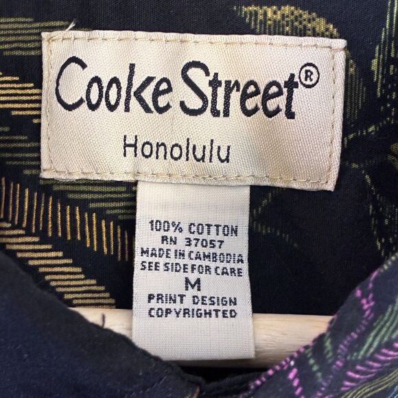 Men’s Medium Cooke Street Honolulu Shirt Tropical Boho Button Front Cotton Black - Picture 5 of 6